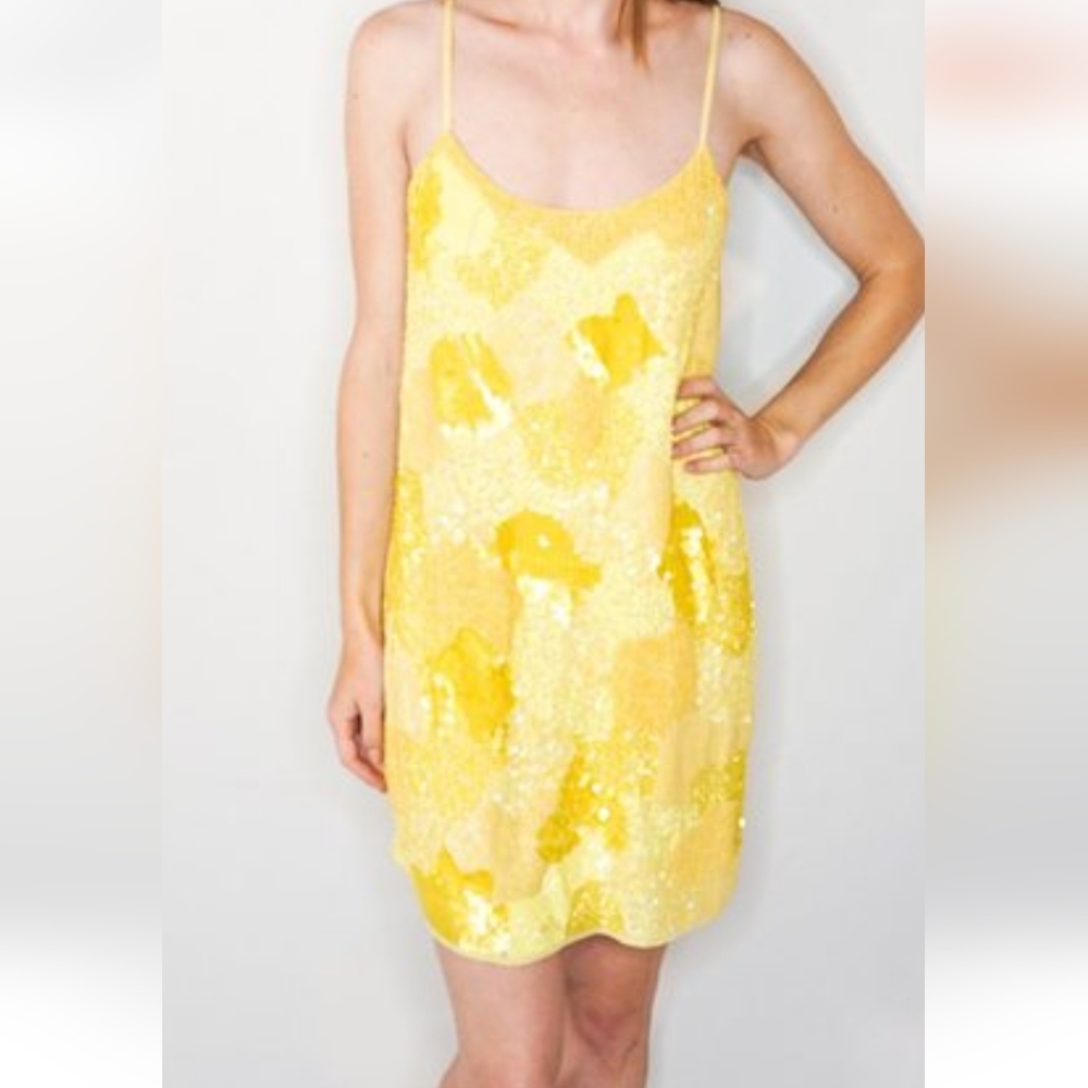 Zara trafaluc mini yellow beaded dress